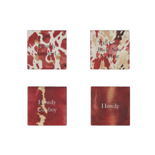 Cream Red Gold Western Cow Print Stone Magnet