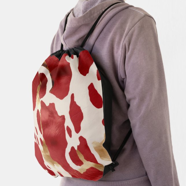 Cream Red Gold Western Cowhide Howdy Drawstring Bag (Insitu)