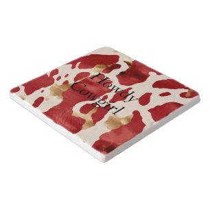 Cream Red Gold Western Cowhide Trivet