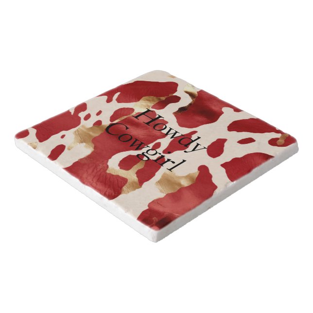 Cream Red Gold Western Cowhide Trivet (Corner)