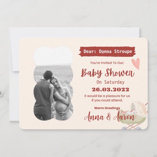 Cream Red Green Modern Colorful Baby Shower  Invitation