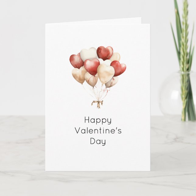 Cream Red Hearts Balloons Valentine's Day Card (Front)