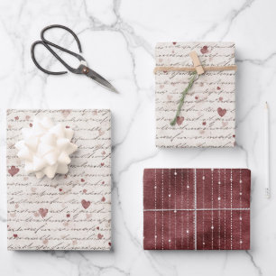 Cream Red Hearts Bridal Shower Wrapping Paper Sheets