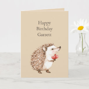 Cream Red Hearts Hedgehog Birthday Card