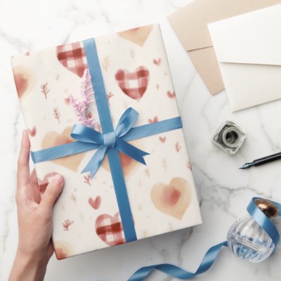 Cream Red Hearts Valentine&#39;s Day Wrapping Paper