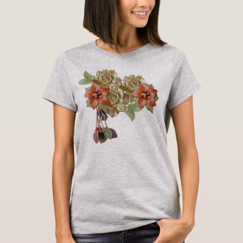 Cream  Red Leather Flowers T_Shirt