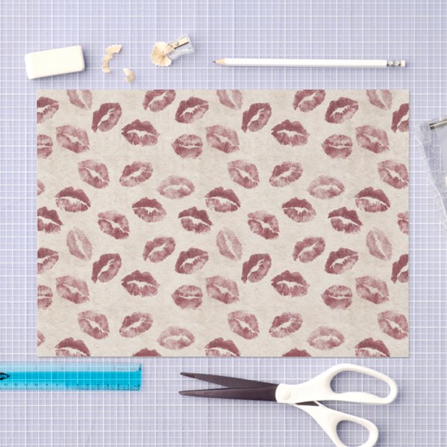 Cream Red Lips Kisses Romantic Valentine's Day Tissue Paper (Craft)