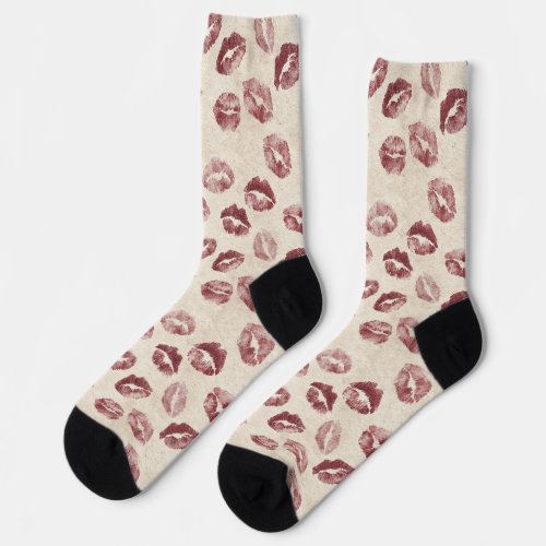 Cream Red Lips Socks