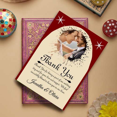 Cream & Red Modern Classic Wedding W Note Thank You Card
