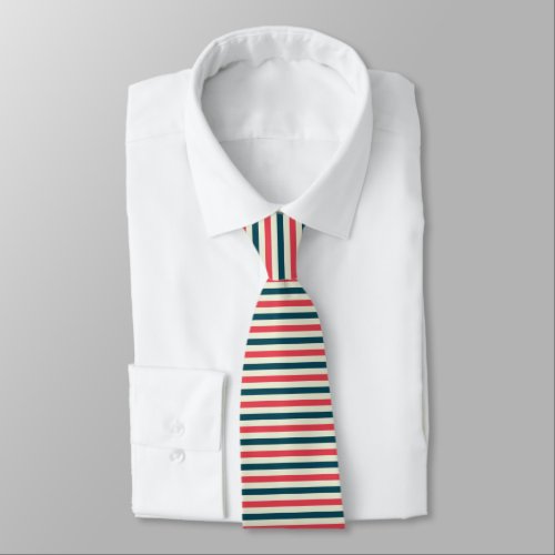 Cream Red Navy Blue Striped Necktie