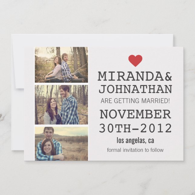 Cream & Red Photo Strip Save The Date Invites (Front)