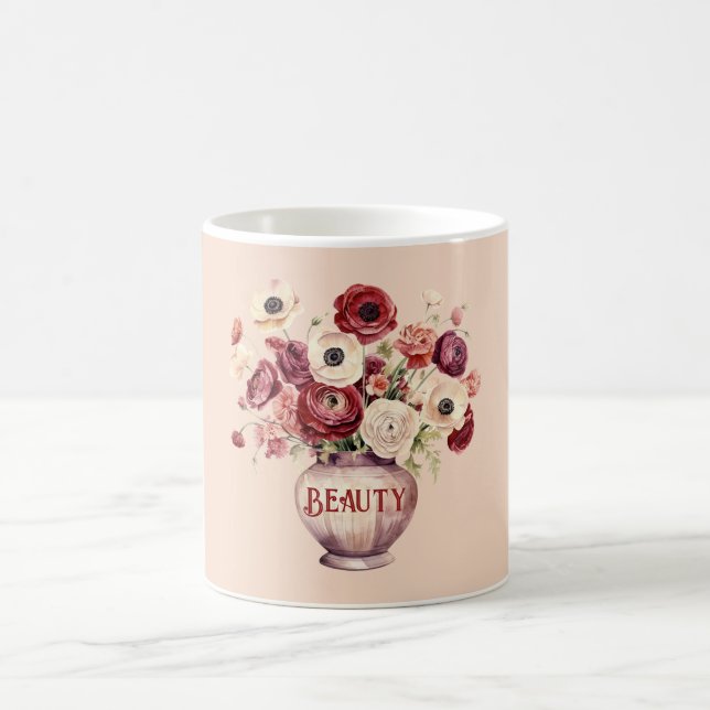Cream Red Ranunculus Flowers Coffee Mug (Center)