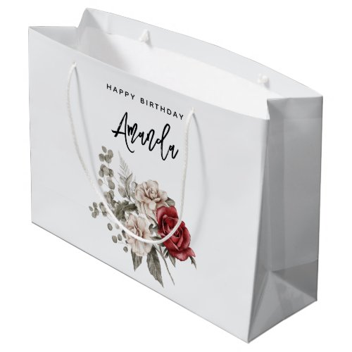 Cream  Red Rose Boho Flower Bouquet Birthday Large Gift Bag