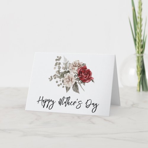 Cream  Red Rose Boho Flower Bouquet Mothers Day Card