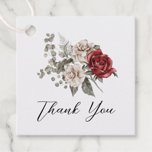Cream  Red Rose Boho Flower Bouquet Thank You Favor Tags