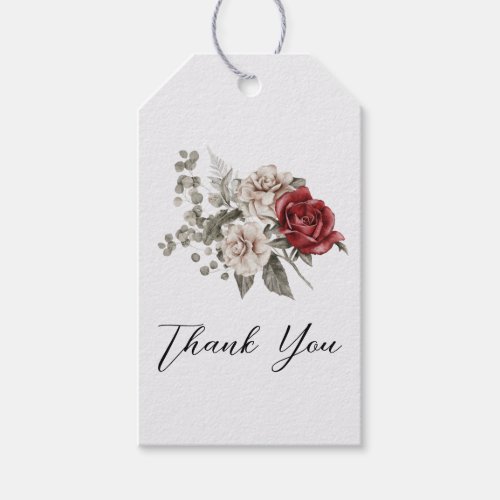 Cream  Red Rose Boho Flower Bouquet Thank You Gift Tags