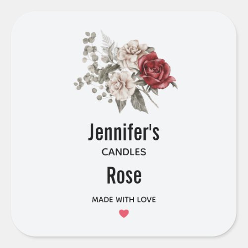 Cream  Red Rose Flower Bouquet _ Candle Business Square Sticker