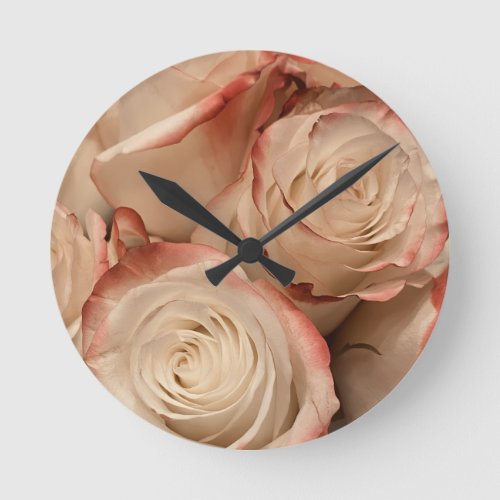 Cream & Red Tipped Roses Round Acrylic Wall Clock