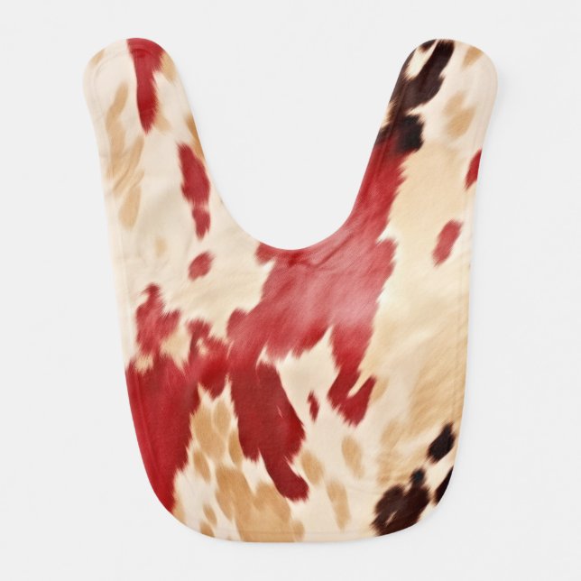 Cream Red Western Cowhide  Baby Bib (Front)