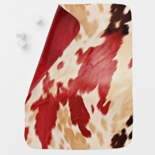 Cream Red Western Cowhide  Baby Blanket