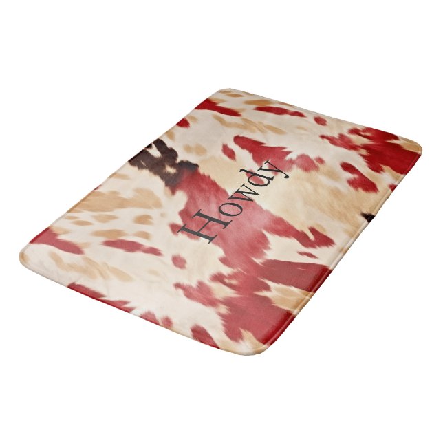 Cream Red Western Cowhide  Bath Mat (Angled)
