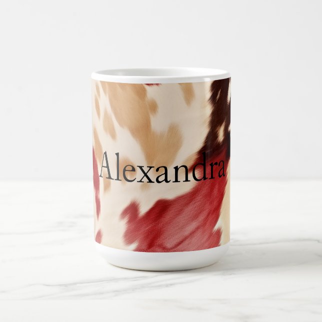 Cream Red Western Cowhide Personalized Name Coffee Mug (Center)