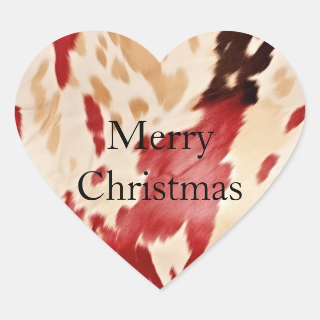 Cream Red Western Cowhide Personalized Name Heart Sticker (Front)
