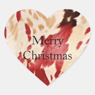 Cream Red Western Cowhide Personalized Name Heart Sticker