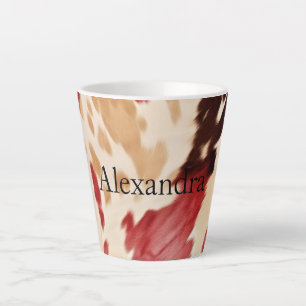 Cream Red Western Cowhide Personalized Name Latte Mug