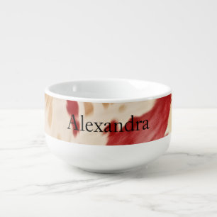Cream Red Western Cowhide Personalized Name Soup Mug