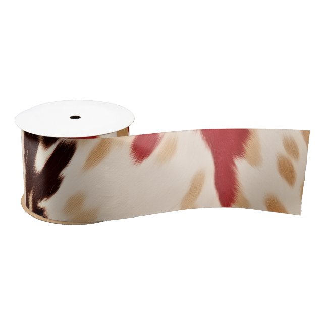 Cream Red Western Cowhide  Satin Ribbon (Spool)