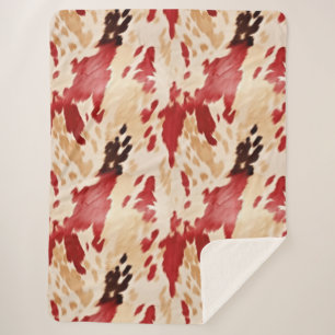 Cream Red Western Cowhide  Sherpa Blanket