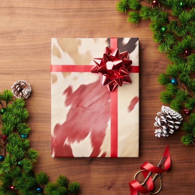 Cream Red Western Cowhide  Wrapping Paper (Holiday Gift)