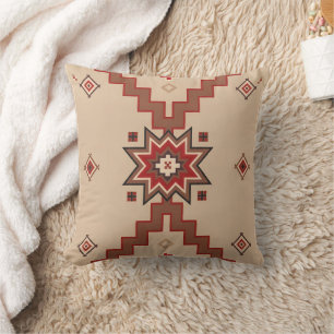 Cream Red Western Geometric Surface Throw Pillow
