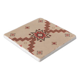 Cream Red Western Geometric Surface Trivet