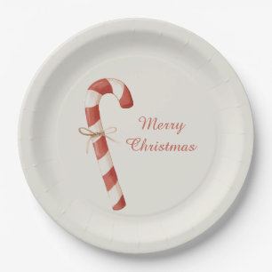 Cream Red White Candy Cane Christmas Paper Plates
