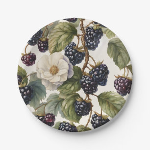 Cream Regal Elegance Blackberry & Blooms Paper Plates
