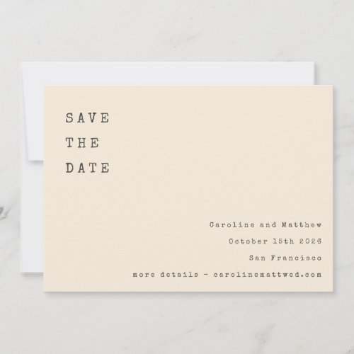 Cream Retro Typewriter Font Wedding Photo Back Save The Date