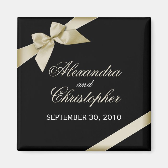 Cream Ribbon Save The Date Wedding Announce Magnet (Front)