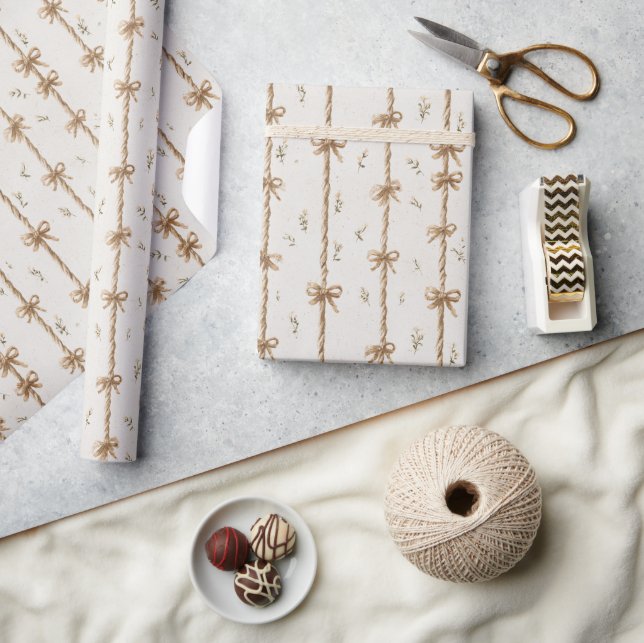 Cream Rope Bows Birthday Wrapping Paper (Crafts)
