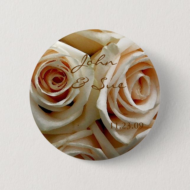Cream Rose Bouquet - Round Button (Front)