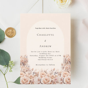 Cream rose gold florals arch photo luxury wedding invitation
