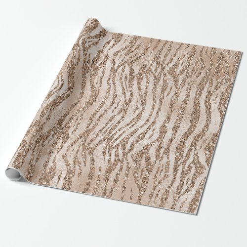 Cream Rose Gold Glitter Zebra Print Wrapping Paper