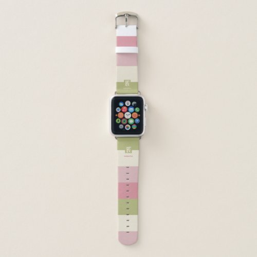 Cream Rose Green Color Palette Stripes Monogram Apple Watch Band
