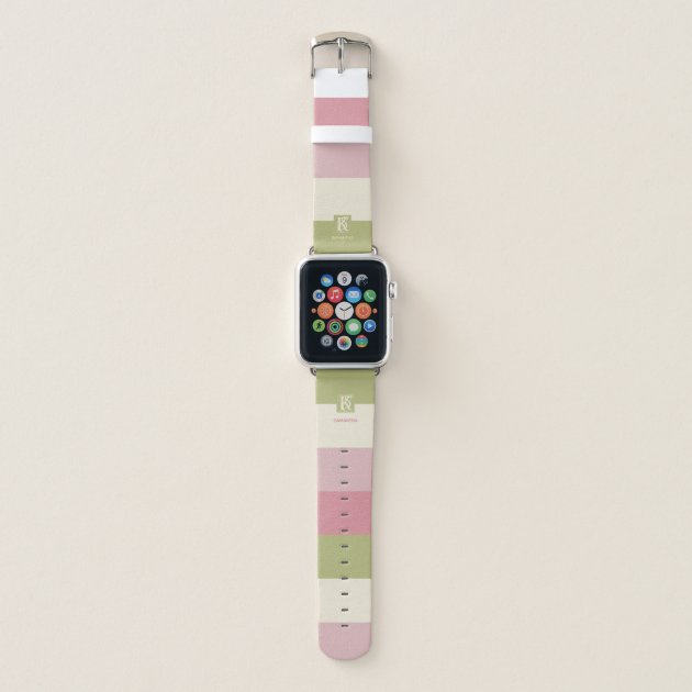 Cream Rose Green Color Palette Stripes Monogram Apple Watch Band