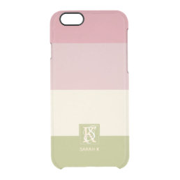 Cream Rose Green Color Palette Stripes Monogram Clear iPhone 6/6S Case