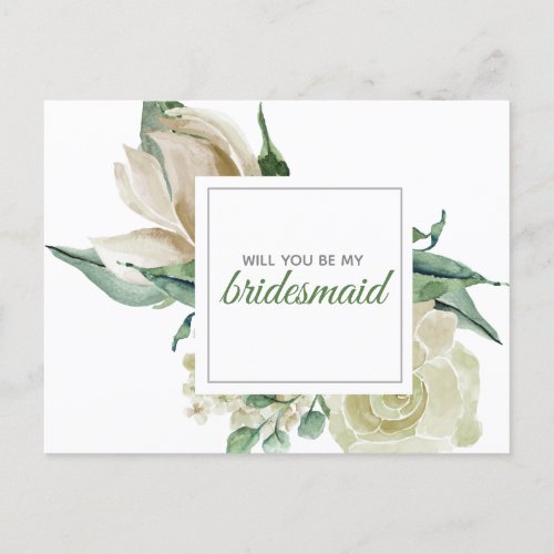 Cream Rose Green Floral Watercolor Classic Invitation Postcard