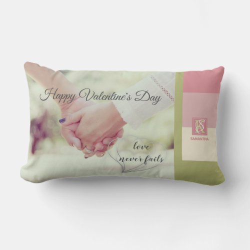 Cream Rose Green Romantic Palette Photo Monogram Lumbar Pillow