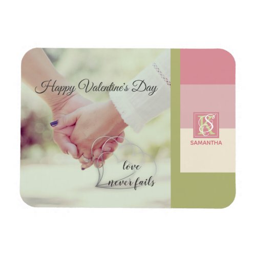 Cream Rose Green Romantic Palette Photo Monogram Magnet