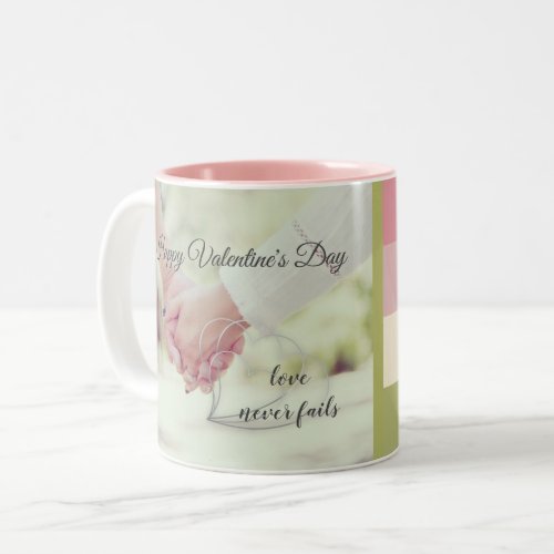 Cream Rose Green Romantic Palette Photo Monogram Two_Tone Coffee Mug
